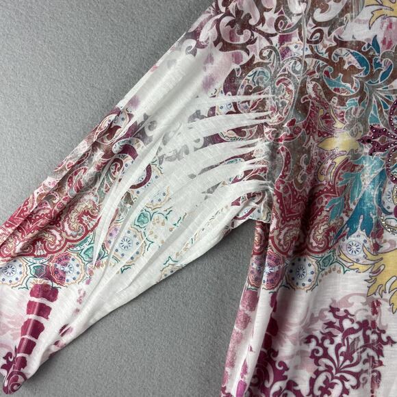 Reba Top Women 2X Burnout Southwestern Rhinestone Aztec Artsy Stretchy Patterned - Picture 6 of 13